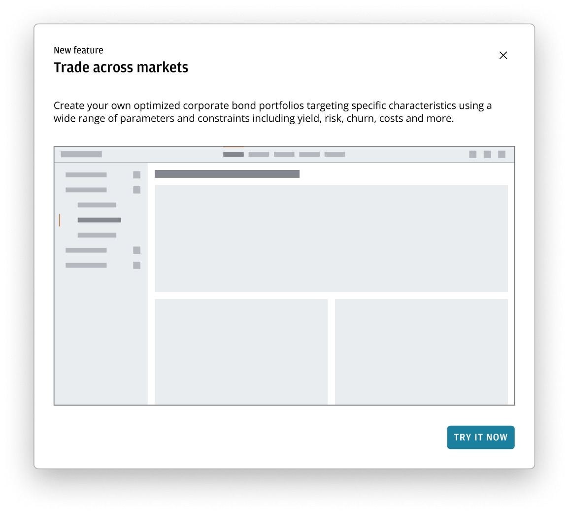 Announcement dialog with a stacked content area